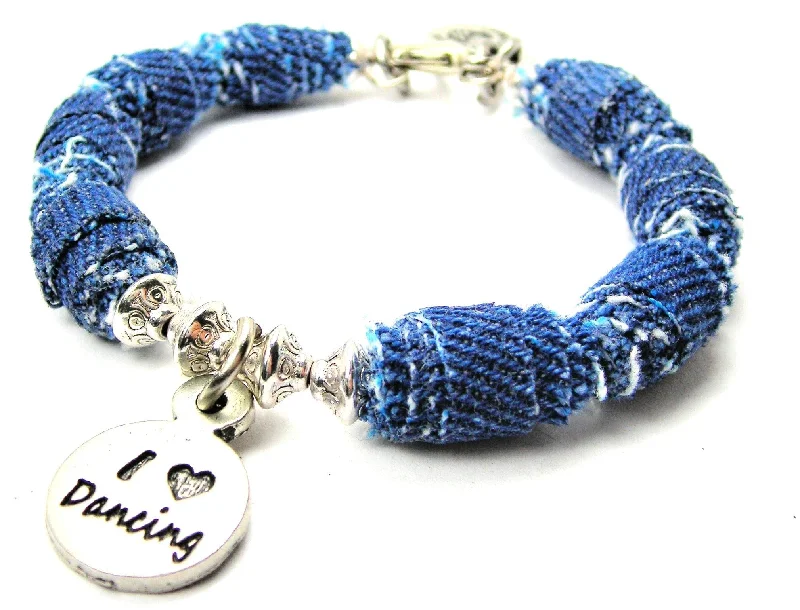 I Love Dancing Circle Blue Jean Beaded Toggle Bracelet