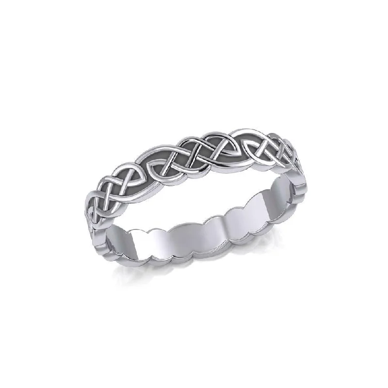 Celtic Knotwork Sterling Silver Solid Band Ring TRI072