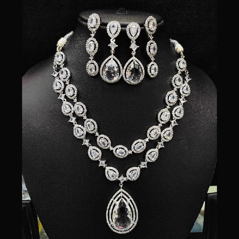 Aamrapali Silver Plated AD Necklace Set