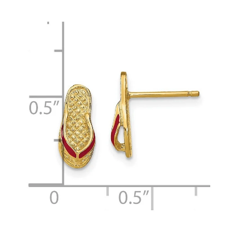 Curata 14k Yellow Gold 11x5mm Fuschia Enamel Single Flip Flop Post Earrings