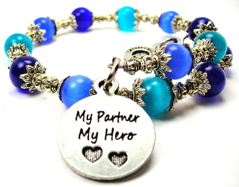 My Partner My Hero Cat's Eye Beaded Wrap Bracelet