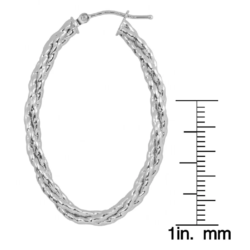 Fremada 10k White Gold Bold Braided Elongated Hoop Earrings