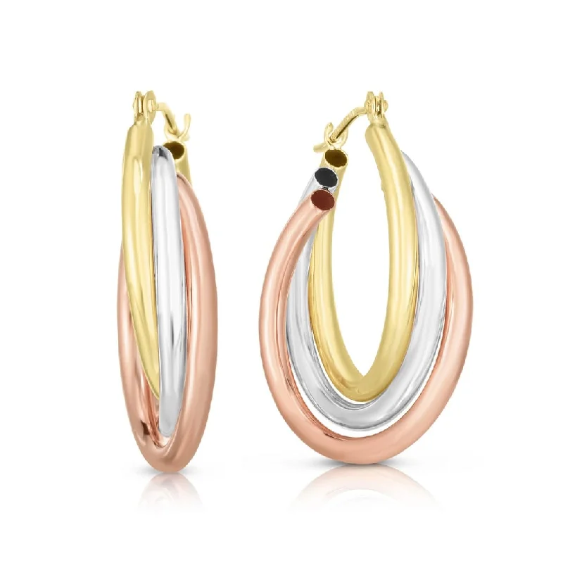 Curata 14k Tri-color Gold 23x5.4mm Polished Triple Row Hoop Earrings