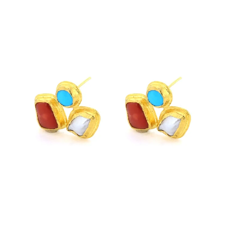 24K Pearl, Turquoise & Coral Earrings | M10273317