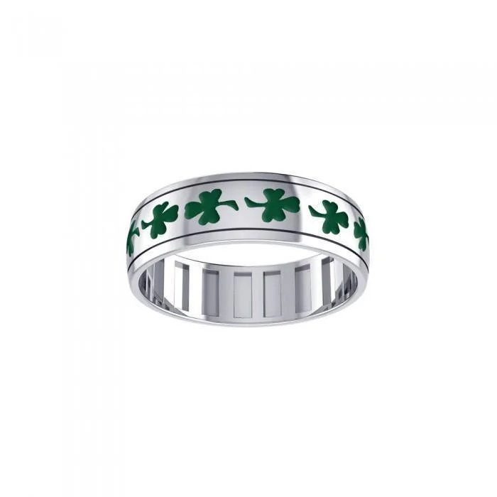 Faith, hope and love ~ Sterling Silver Jewelry Shamrock Spinner Ring with Green Enamel TR3751