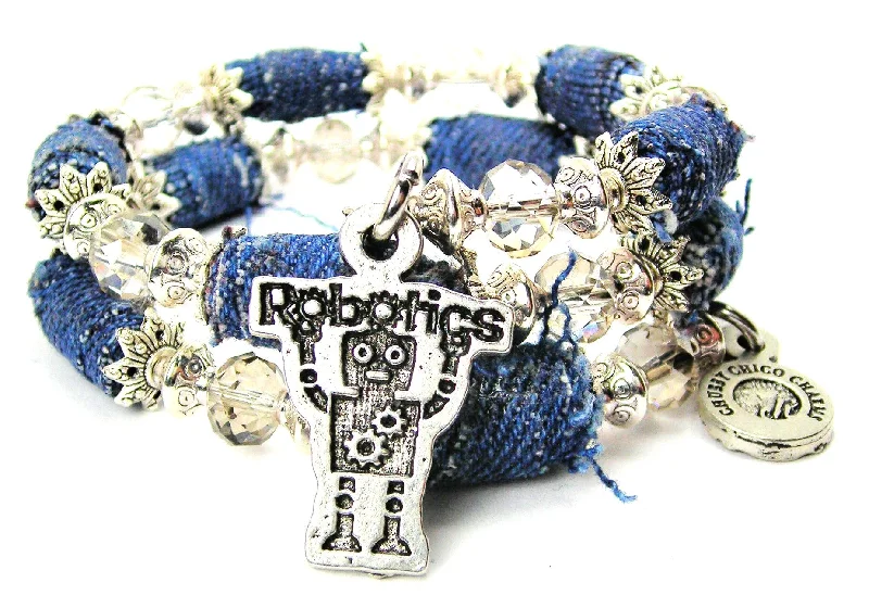 Robotics With Robot Blue Jean Beaded Wrap Bracelet