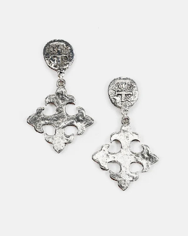 Coin Cross and Maltese Cross Post Top Earring (ER349)