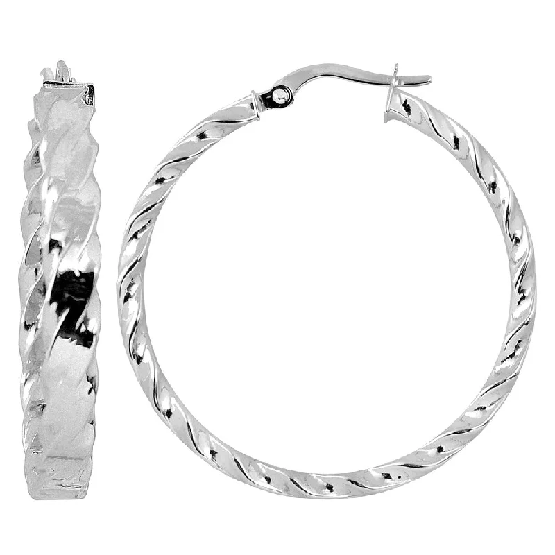 Fremada 10k White Gold 4.5x30mm Twisted Hoop Earrings