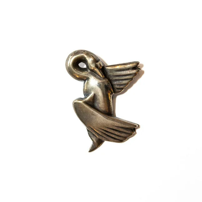 McCLELLAND BARCLAY Sterling Silver Art Deco Swan Brooch, Vertical