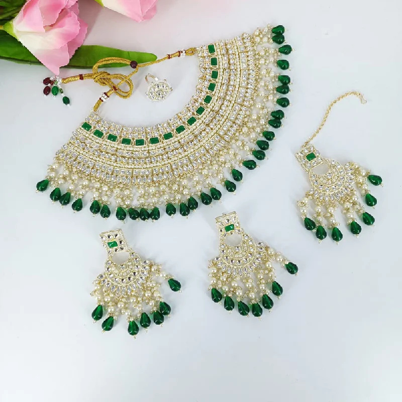 Lucentarts Jewellery Gold Plated Kundan And Beads Necklace Set