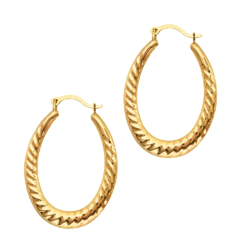 Curata 10k Yellow Gold Graduated Scalloped Oval Hoop Earrings