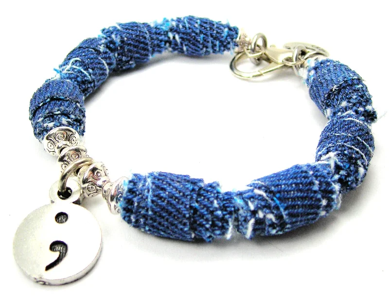 Suicide Awareness ; Blue Jean Beaded Toggle Bracelet