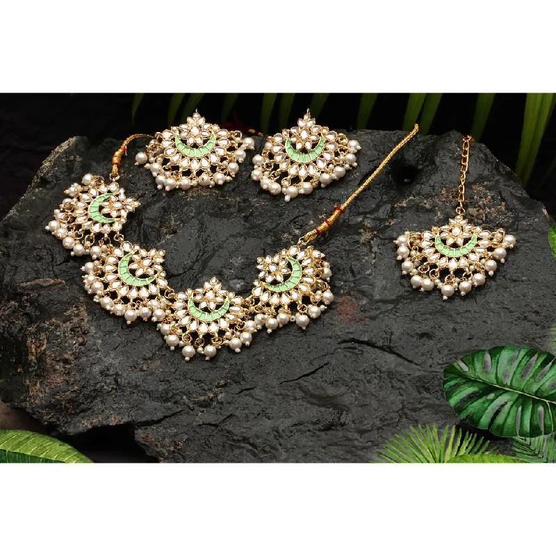 Bhavi Jewels Gold Plated Kundan Stone And Meenakari Necklace Set