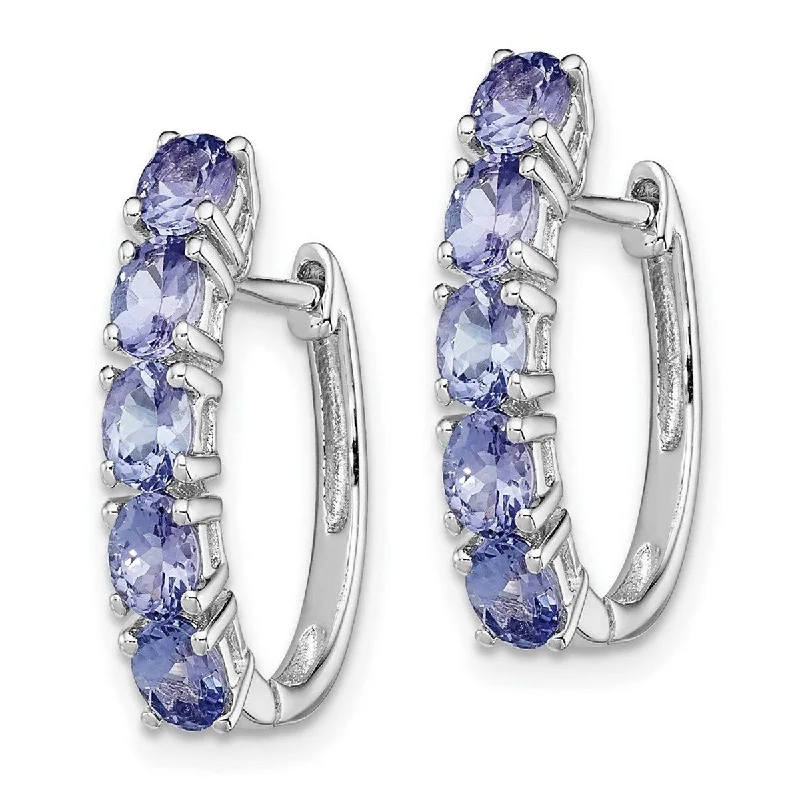 Curata 925 Sterling Silver 20x4mm Oval Tanzanite Hinged Hoop Earrings