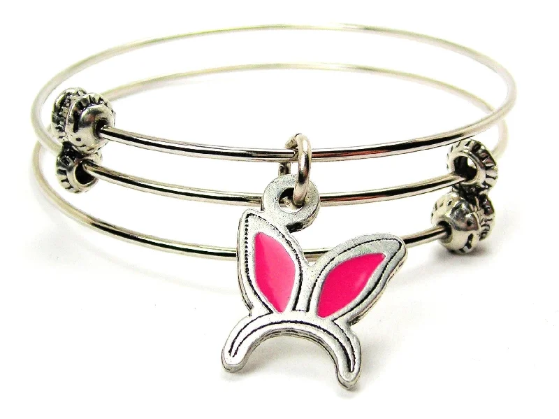 Bunny Ears Headband Hand Painted Hot Pink Triple Style Expandable Bangle Bracelet