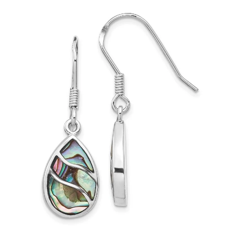 Curata 925 Sterling Silver Rhodium 35.63x11.05mm Abalone Teardrop Dangle Earrings