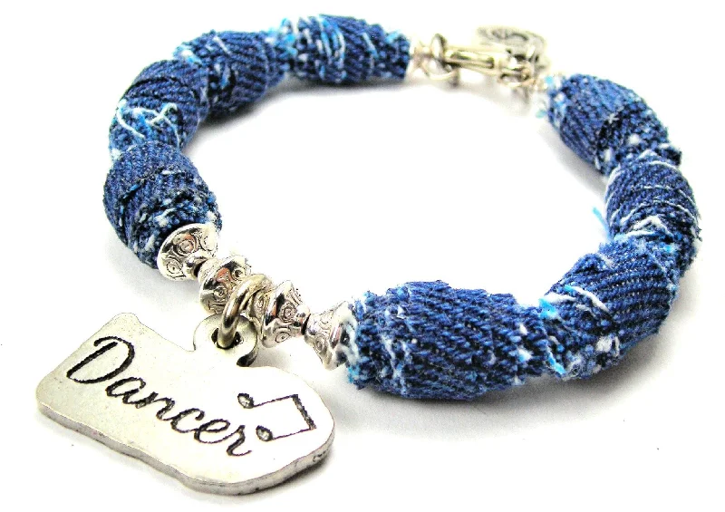 Dancer With Music Notes Blue Jean Beaded Toggle Bracelet