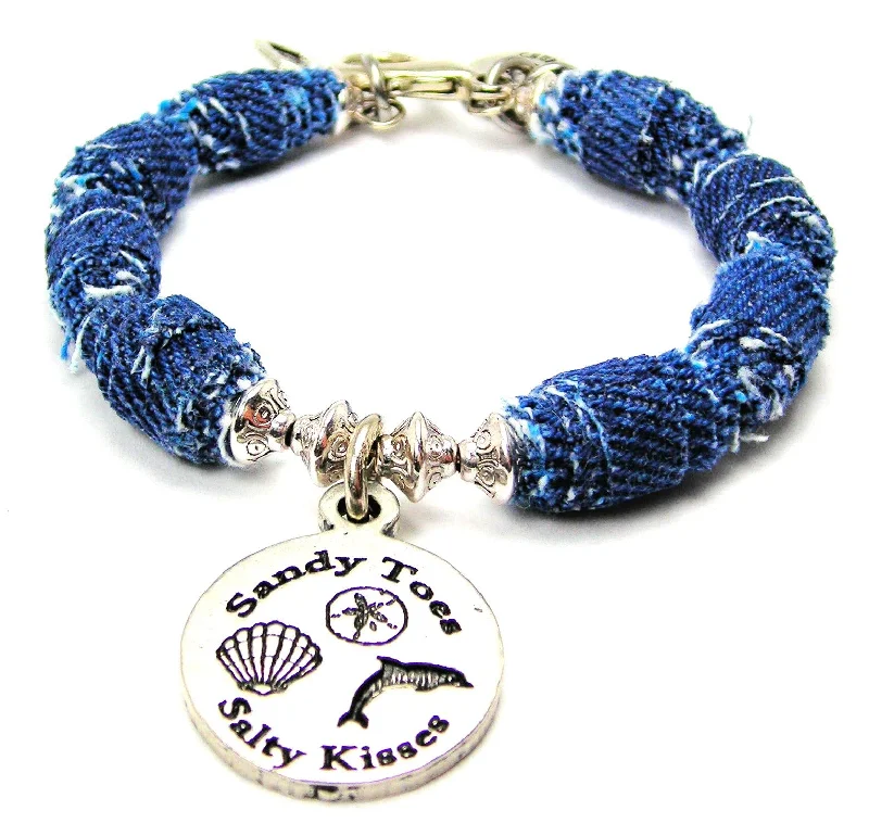 Sandy Toes Salty Kisses Blue Jean Beaded Toggle Bracelet