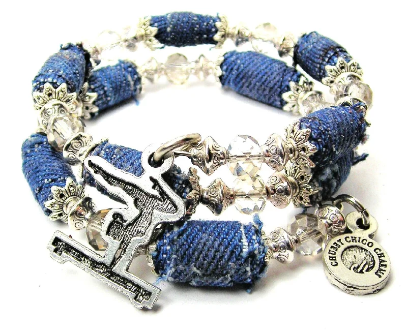 Female Gymnast On Balance Beam Blue Jean Beaded Wrap Bracelet