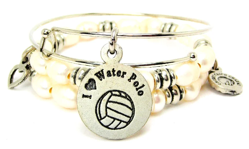 I Love Water Polo Fresh Water Pearls Expandable Bangle Bracelet Set