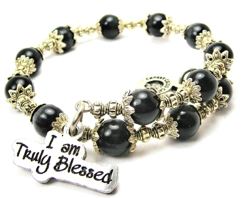 I Am Truly Blessed Cat's Eye Beaded Wrap Bracelet