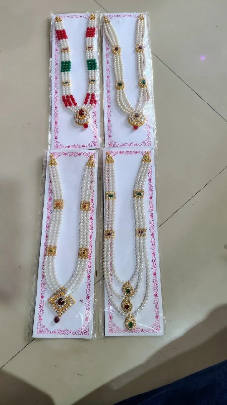 Palak Art Gold Plated Pota Stone And Pearl Necklace Set (Assorted Design)