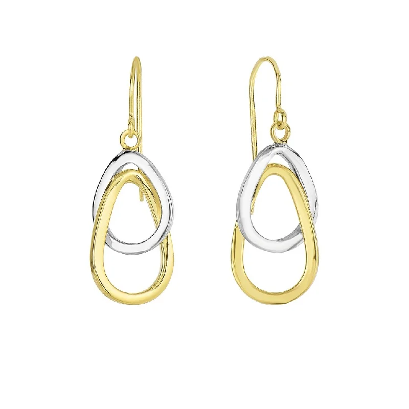 Curata 14k Two-tone Gold 30x10mm Interlocked Teardrops Dangling Hook Earrings