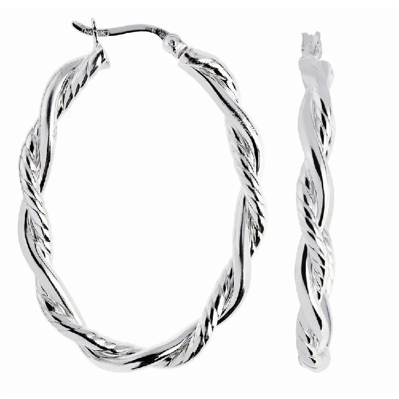 Curata 925 Sterling Silver 22x4mm Twisted Rope Oval Hoop Earrings