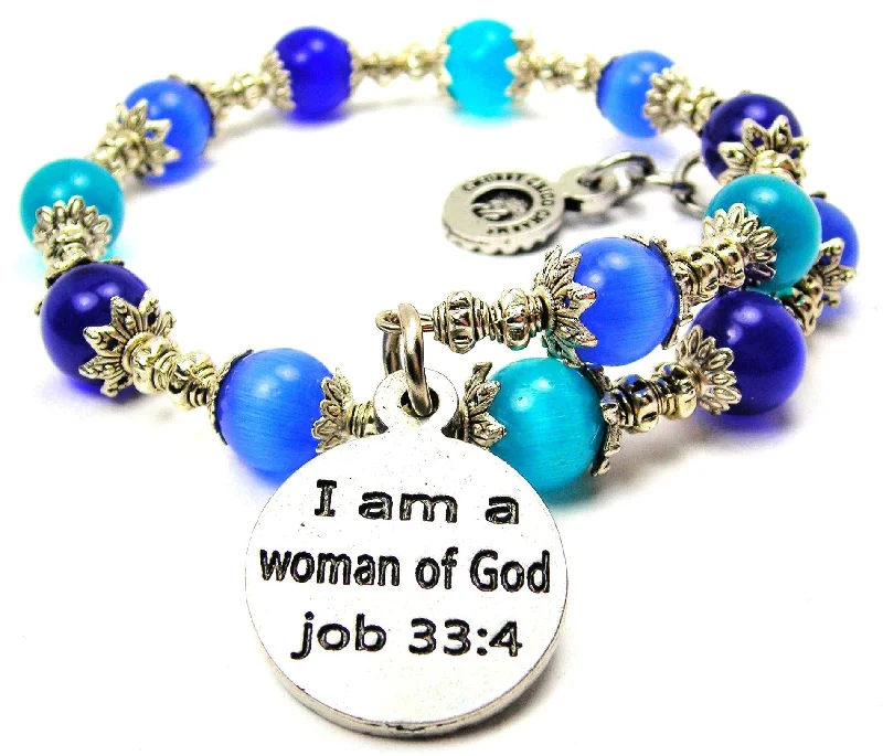 I Am A Woman Of God Job 33:4 Cat's Eye Beaded Wrap Bracelet