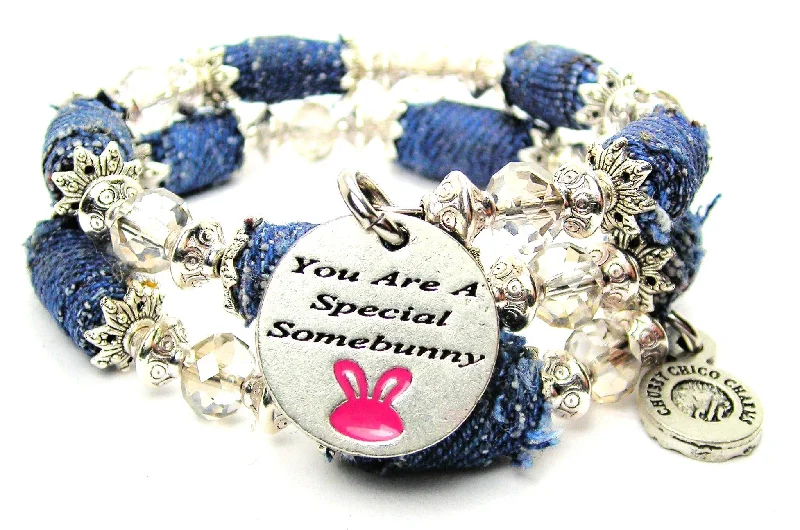 You Are A Special Somebunny Hand Painted Pink Blue Jean Beaded Wrap Bracelet