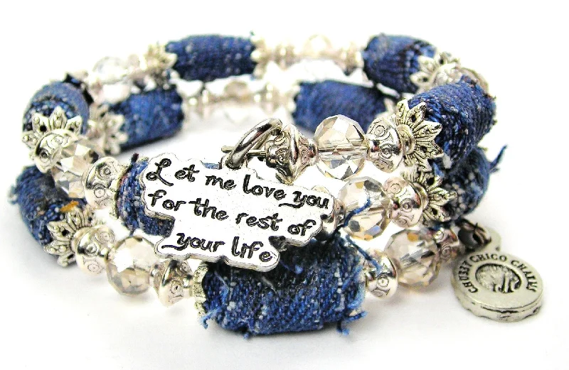 Let Me Love You For The Rest Of Your Life Blue Jean Beaded Wrap Bracelet