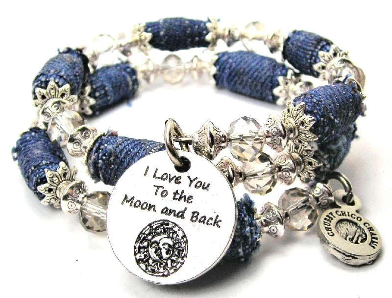 I Love You To The Moon And Back Celestial Blue Jean Beaded Wrap Bracelet