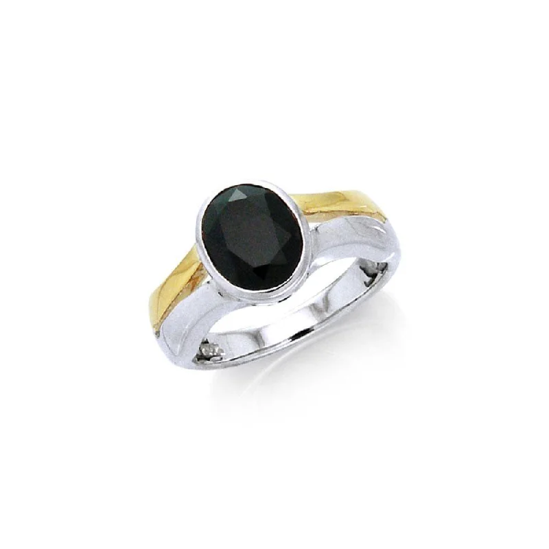 Black Magic Oval Solitare Silver & Gold Ring MRI481