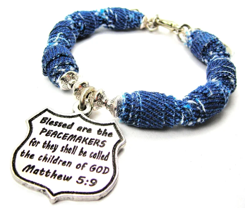 Blessed Are The Peacemakers For They Shall Be Called The Children Of God Matthew 5:9 Blue Jean Beaded Toggle Bracelet