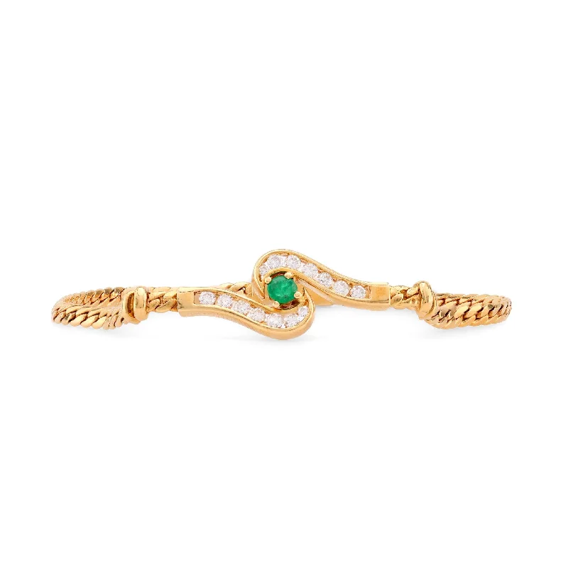 Vintage French Emerald Diamond 18K Yellow Gold Bracelet