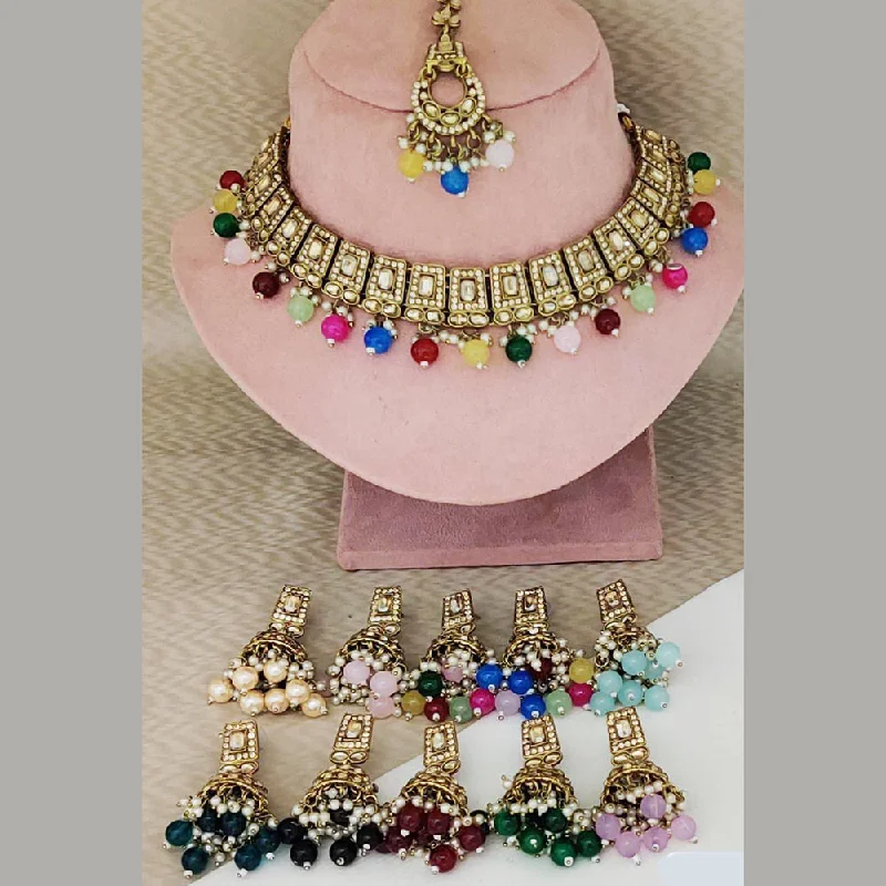 Rani Sati Jewels Gold Plated Crystal Stone Choker Necklace Set