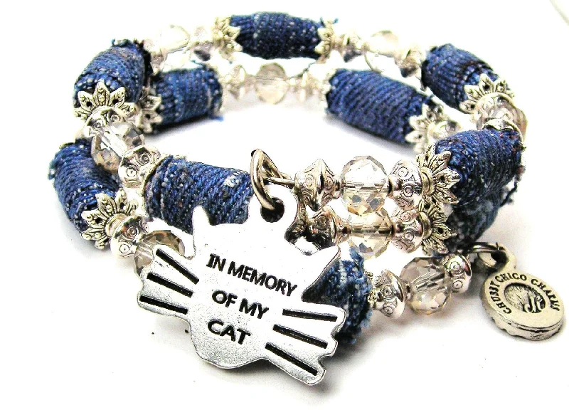 In Memory Of My Cat Blue Jean Beaded Wrap Bracelet