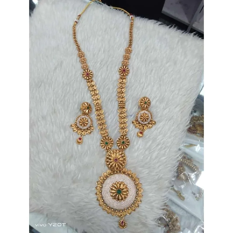 Akruti Collection Gold Plated Pota Stone Long Necklace Set