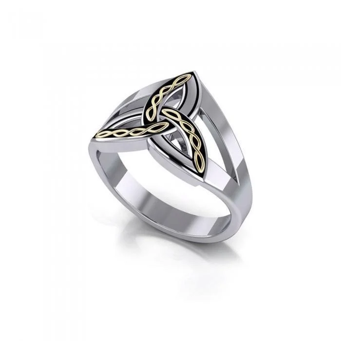 Braided Celtic Trinity ~ Sterling Silver Knot Ring with 18k Gold accent MRI657