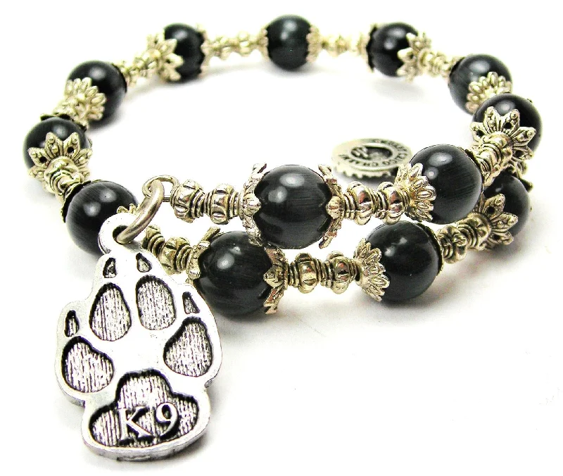 K9 Paw Print Cat's Eye Beaded Wrap Bracelet