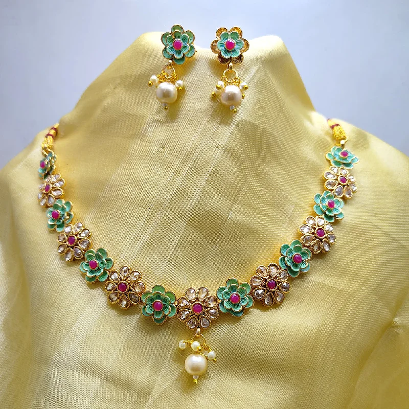 Palak Art Gold Plated Crystal Stone Necklace Set