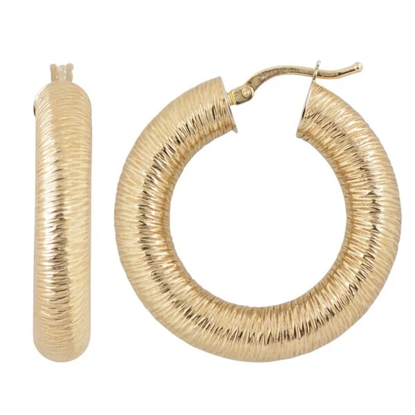 Fremada 10K Yellow Gold Textured Hoop Earrings