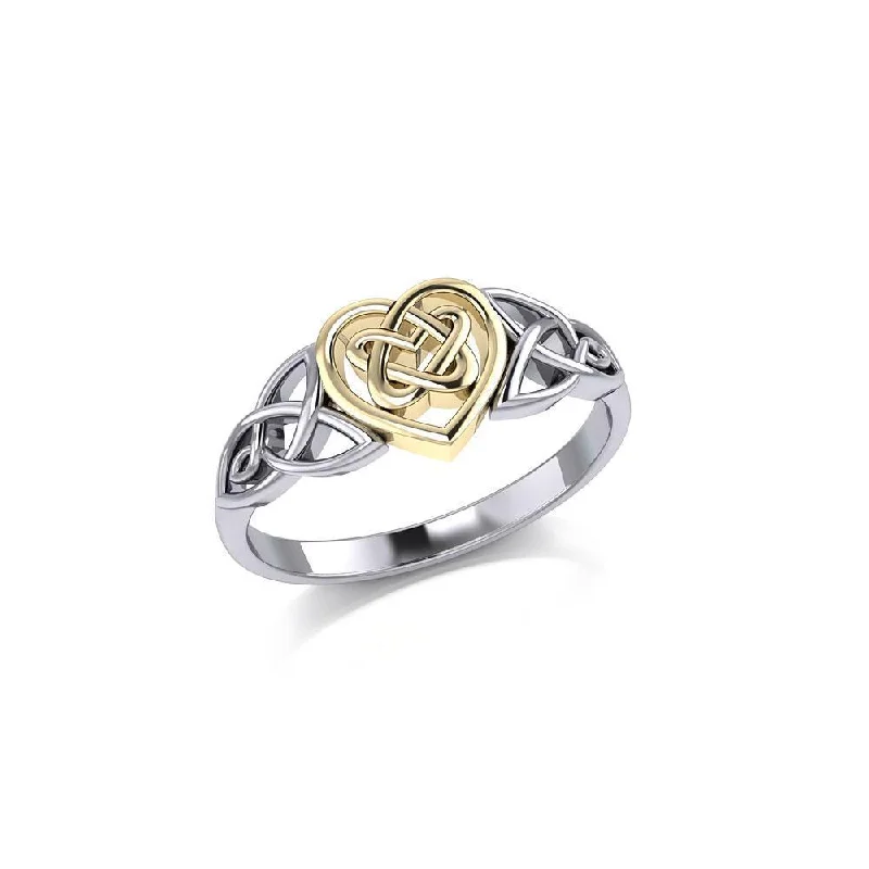 Celtic Knotwork Heart Silver and 14K Gold Accent Ring TRV1766