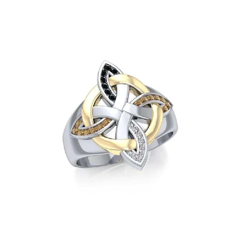 Celtic Four Point Knot Silver & 18k gold accents Ring MRI656