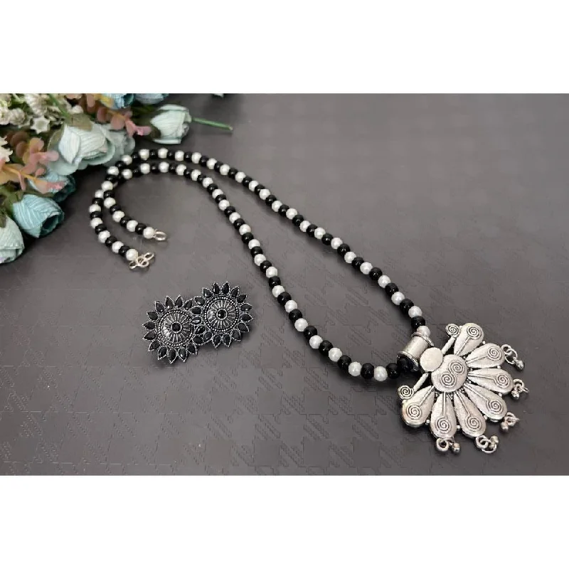 Akruti Collection Oxidised Plated Long Necklace Set