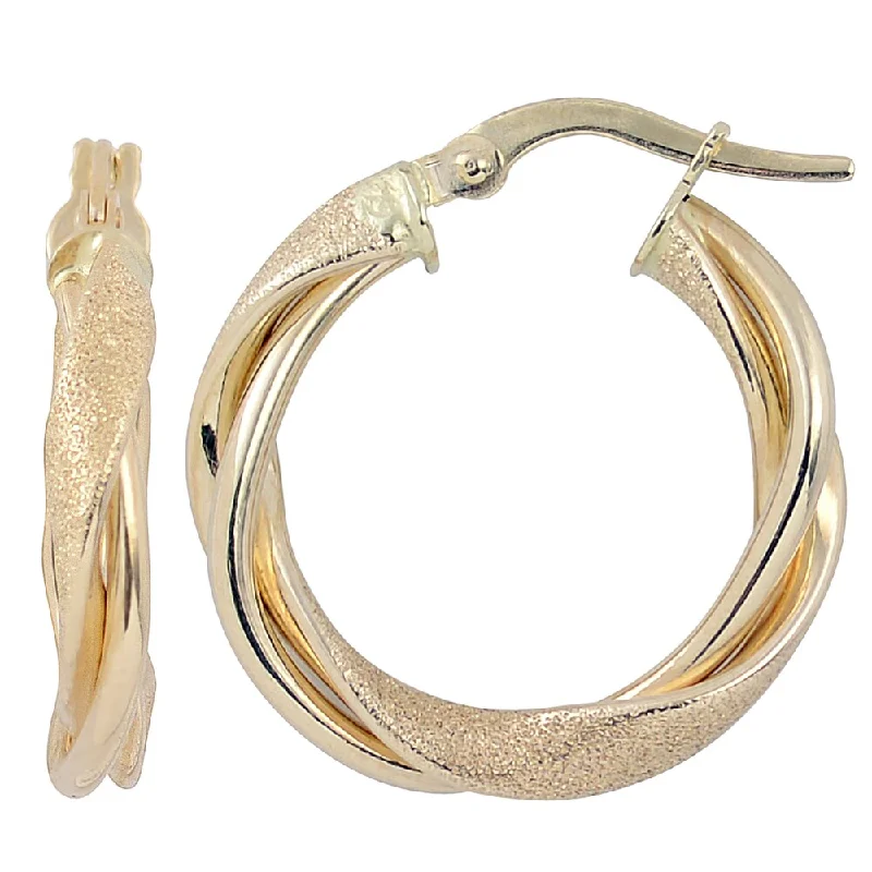 Fremada Italian 14k Yellow Gold 3x15-mm High Polish and Textured Finish Twisted Hoop Earrings