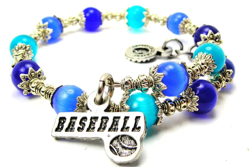 Baseball Tab With Baseball Cat's Eye Beaded Wrap Bracelet