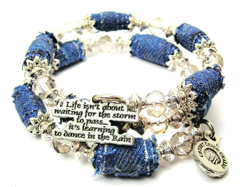 Life Isn't About Waiting For The Storm To Pass Blue Jean Beaded Wrap Bracelet