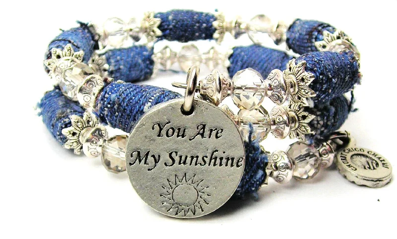 You Are My Sunshine Blue Jean Beaded Wrap Bracelet