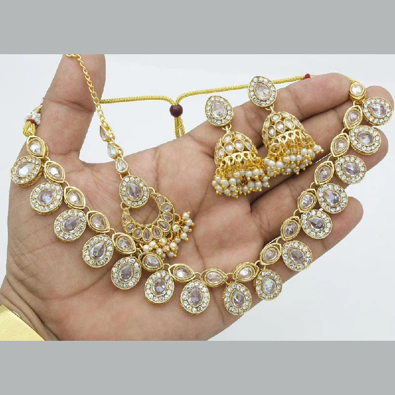 Shree Chamunda Jewellers Gold Plated Crystal  Stone And Pearl  Necklace Set